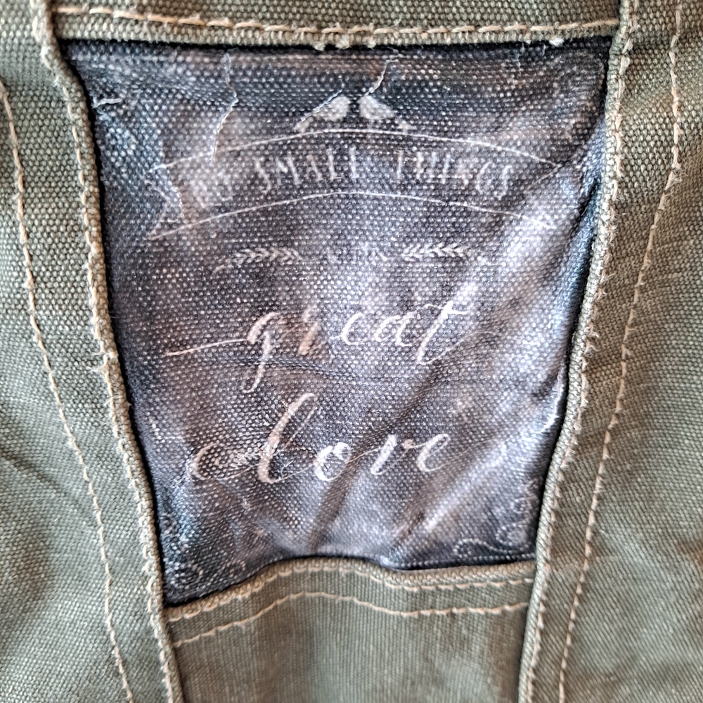 Vintage Addiction Olive Green Recycled Tent Canvas Bag W/inspirational Graphic